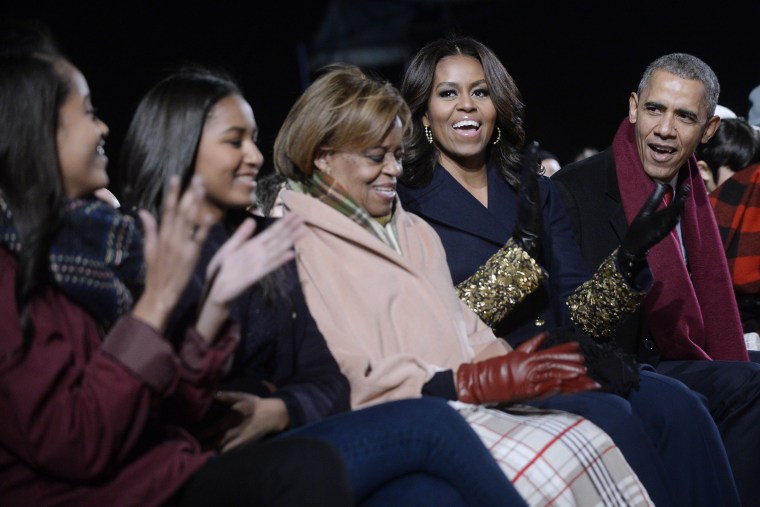 President Barack Obama and family attend the national Christmas tree lighting ceremony on the Ellipse south of the White House on Dec. 3, 2015 in Washington, DC. (Photo by Olivier Douliery/Pool/Getty)