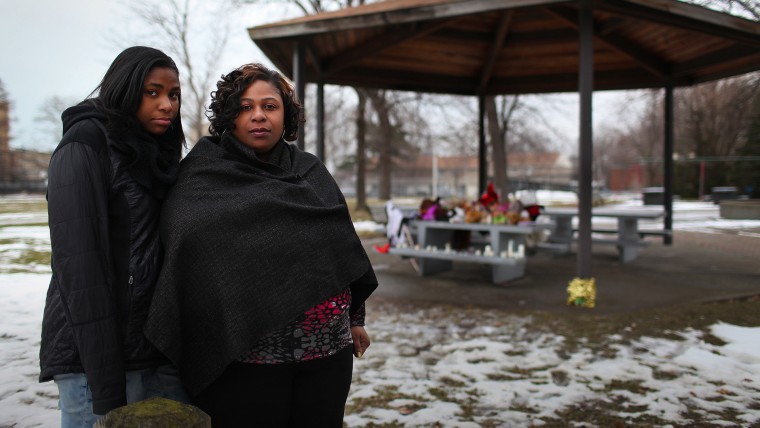 Tajai and Samaria Rice pose at Cudell Recreational Center in Cleveland, Ohio, the site of were 12 yr old Tamir Rice was gunned down by Cleveland Police. (Photo by Michael F. McElroy/ZUMA)