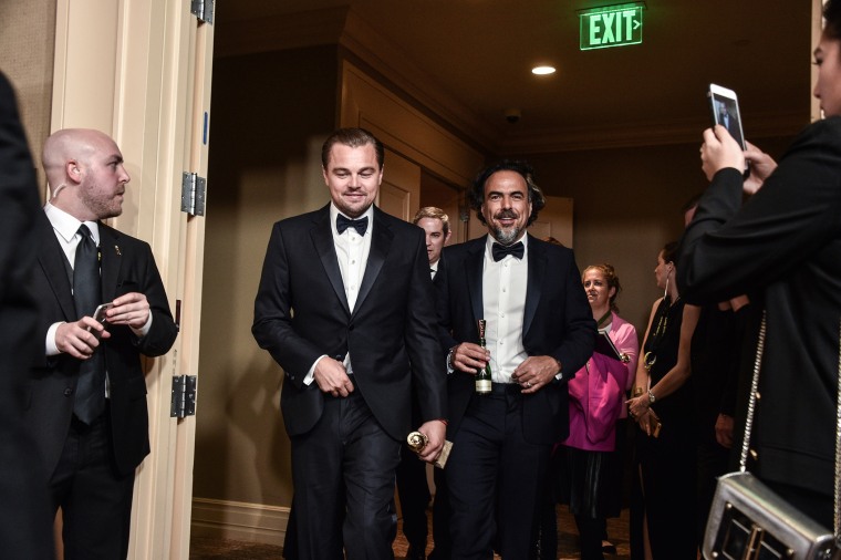 Alejandro Iñárritu, winner for Best Director - Motion Picture for 'The Revenant,' and Leonardo DiCaprio, winner of Best Performance by an Actor in a Motion Picture - Drama for 'The Revenant,' Jan. 10, 2016. (Photo by George Pimentel/WireImage/Getty)