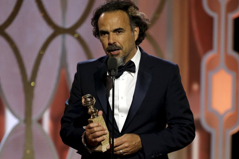 Alejandro G. Inarritu speaks after winning the Best Director - Motion Picture for \"The Revenant\", at the 73rd Golden Globe Awards in Beverly Hills, Calif., Jan. 10, 2016. (Photo by Paul Drinkwater/NBC Universal/Handout/Reuters)