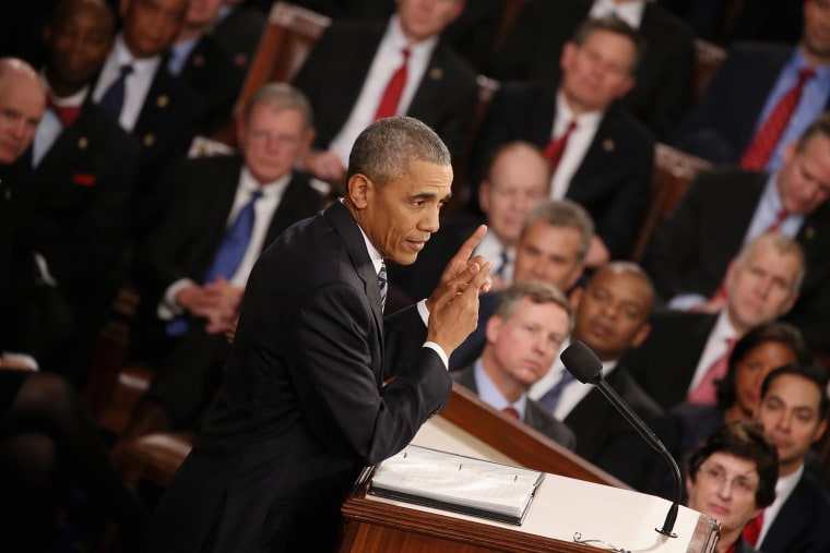 President Barack Obama gestures as he delivers the State of the Union speech before members of Congress in the House chamber of the U.S. Capitol Jan. 12, 2016 in Washington, DC. (Photo by Mark Wilson/Getty)