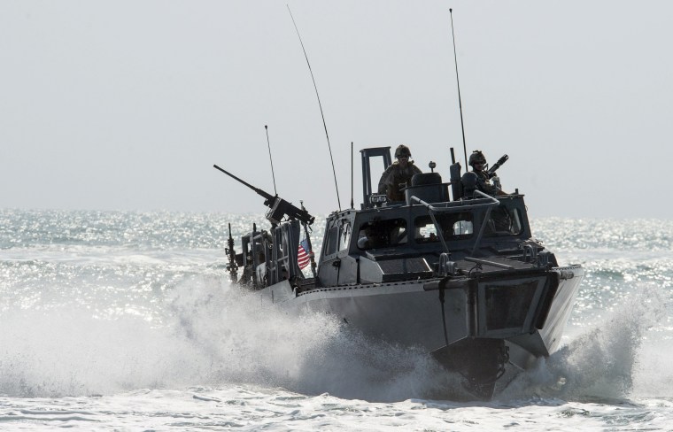 This Nov. 2, 2015, image provided by the U.S. Navy, shows Riverine Command Boat (RCB) 805 in the Persian Gulf. (Photo by Torrey W. Lee/U.S. Navy/AP)