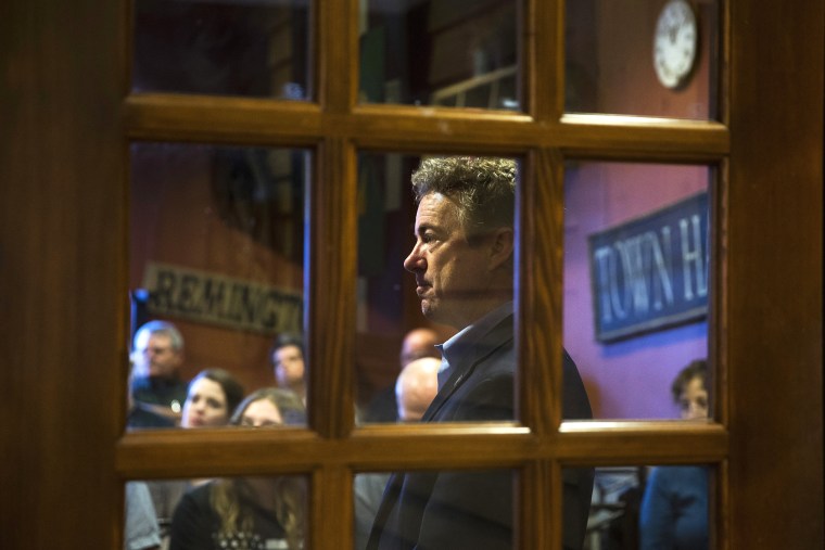 Republican presidential candidate, Sen. Rand Paul, R-Ky. is introduced at his campaign event held at a restaurant, Jan. 8, 2016, in Ottumwa, Iowa. (Photo by Jae C. Hong/AP)