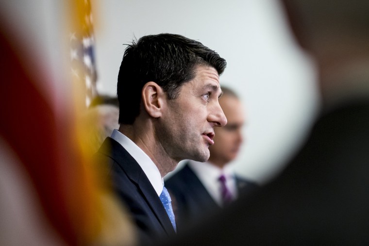 Speaker of the House Paul Ryan talks to reporters following the weekly House GOP Conference meeting at the U.S. Capitol on Jan. 12, 2016 in Washington, D.C. (Photo by Pete Marovich/Getty)