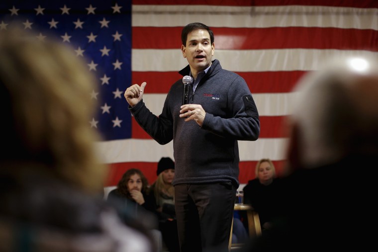 Republican presidential candidate, Sen. Marco Rubio, R-Fla. speaks during a campaign event at American Legion Post 34, Jan. 26, 2016 in Oskaloosa, Iowa. (Photo by Chris Carlson/AP)