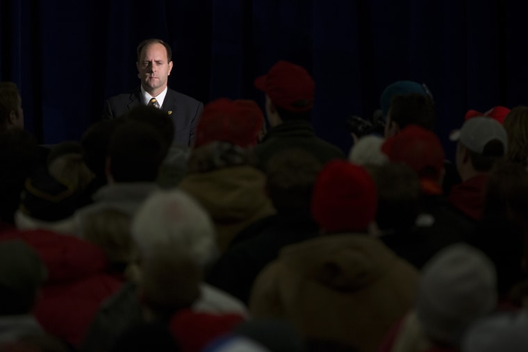 A Secret Service agent looks on as Republican presidential candidate Donald Trump speaks at Hansen Agriculture Student Learning Center at Iowa State University on Jan. 19, 2016 in Ames, Ia. (Photo by Aaron P. Bernstein/Getty)