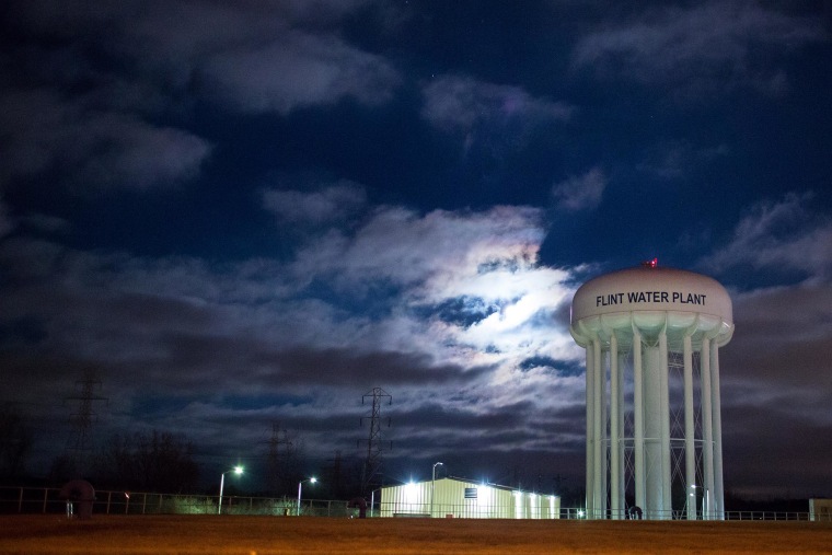 The City of Flint Water Plant is illuminated by moonlight on Jan. 23, 2016 in Flint, Mich. (Photo by Brett Carlsen/Getty)