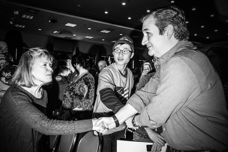 Senator Ted Cruz shakes hands with supporters at rally in Ames, Ia., Jan. 30, 2016. (Photo by Mark Peterson/Redux for MSNBC)