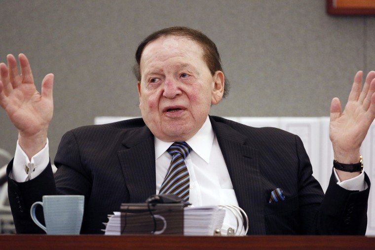 In this May 5, 2015, file photo, Las Vegas Sands Corp. Chairman and CEO, and since then, also owner of the Las Vegas Review-Journal, Sheldon Adelson testifies in court in Las Vegas. (Photo by John Locher/AP)