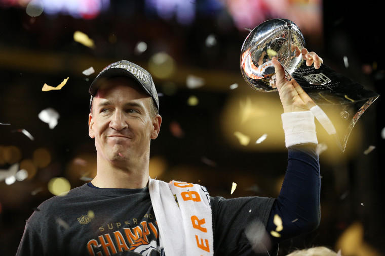Peyton Manning #18 of the Denver Broncos celebrates with the Vince Lombardi Trophy after Super Bowl 50 at Levi's Stadium on Feb. 7, 2016 in Santa Clara, Calif. (Photo by Patrick Smith/Getty)