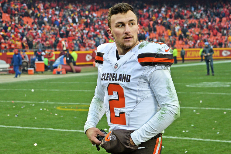 Quarterback Johnny Manziel #2 of the Cleveland Browns walks off the field, after losing to the Kansas City Chiefs on Dec. 27, 2015 at Arrowhead Stadium in Kansas City, Mo. (Photo by Peter G. Aiken/Getty)