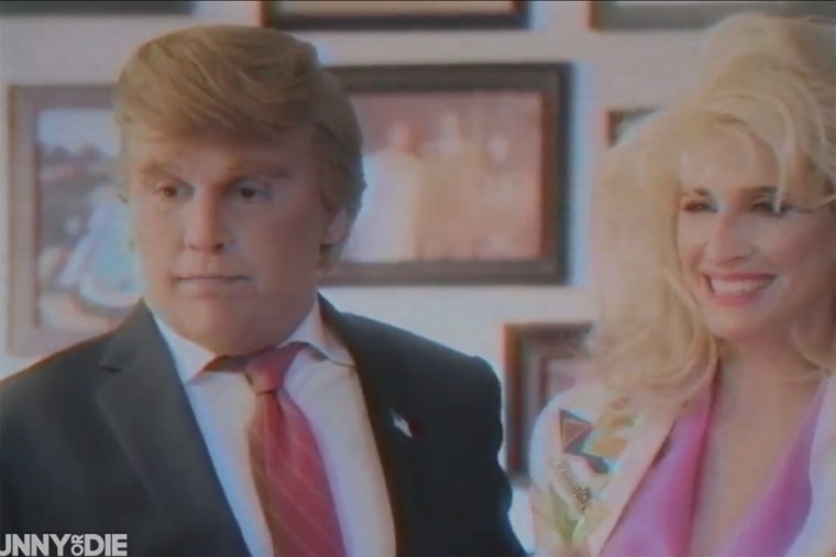 Johnny Depp as Donald Trump and Michaela Watkins as Ivana Trump in \"Funny or Die Presents Donald Trump's The Art of The Deal: The Movie\". (Photo courtesy of Funny or Die)
