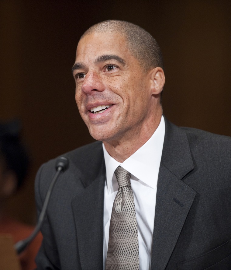 Paul Watford, nominee to be U.S. circuit judge for the Ninth Circuit, is sworn in before testifying at his confirmation hearing in the Senate Judiciary Committee, Dec. 13, 2011. (Photo by Bill Clark/Getty)