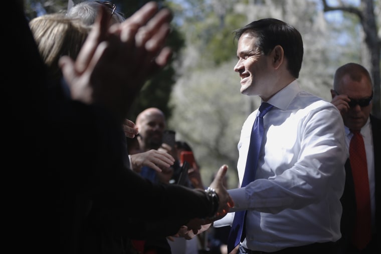 Republican presidential candidate, Sen. Marco Rubio, R-Fla. arrives for a campaign stop, Feb. 16, 2016, in Summerville, S.C. (Photo by Matt Rourke/AP)