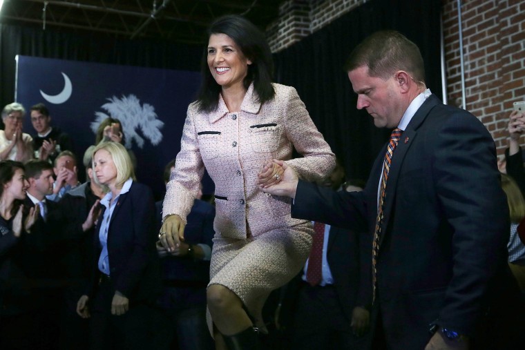 South Carolina Governor Nikki Haley campaigns for Republican presidential candidate Sen. Marco Rubio (R-FL) during an event Feb. 18, 2016 in Greenville, S.C. (Photo by Alex Wong/Getty)