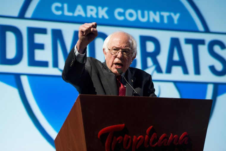 Bernie Sanders speaks during the Clark County Democratic Party Kick Off to Caucus Dinner at the Tropicana in Las Vegas, Nev., Feb. 18, 2016, two days before the Nevada Democrats' presidential caucus. (Photo By Bill Clark/CQ Roll Call/Getty)