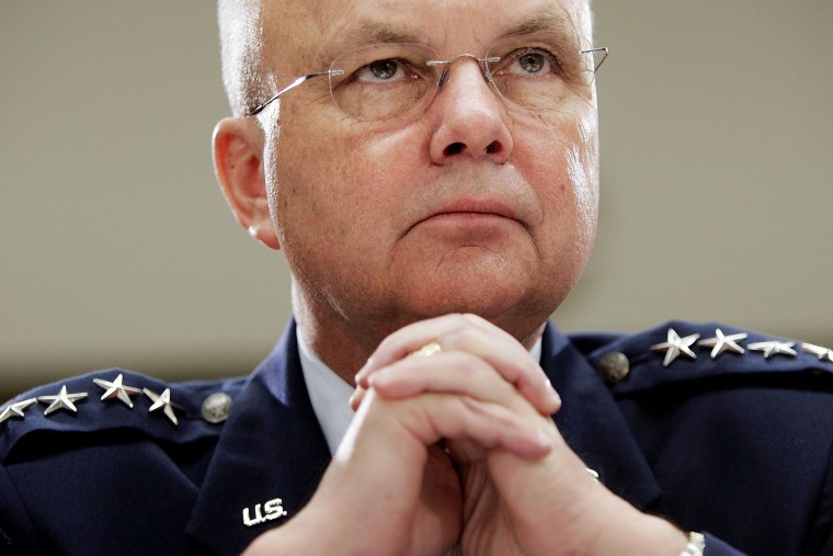 Then, Central Intelligence Agency Director Michael Hayden listens to questioning during a hearing before the House Intelligence Committee January 18, 2007 on Capitol Hill in Washington, D.C. (Photo by Win McNamee/Getty)