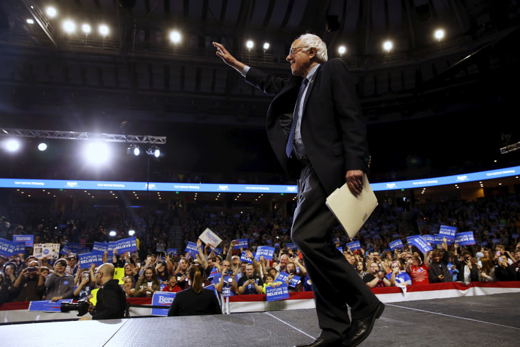 Democratic presidential candidate Bernie Sanders takes the stage to deliver remarks to supporters at an arena in Greenville, S.C., Feb. 21, 2016. (Photo by Jonathan Ernst/Reuters)