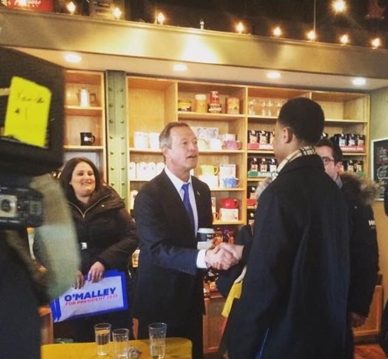 “Chase the Race” reporter Charles Graham interviews former Maryland Gov. Martin O’Malley at the Iowa caucus. (Courtesy of Charles Graham)