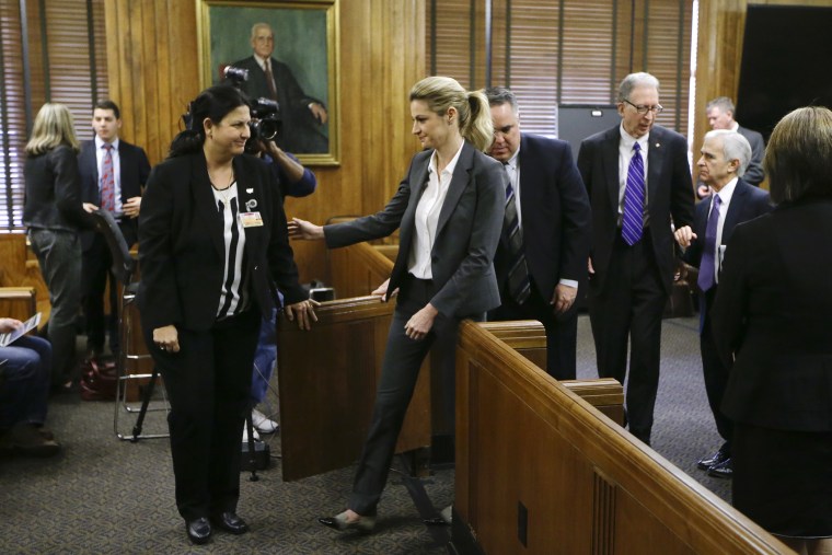 Sportscaster and television host Erin Andrews leaves court on March 4, 2016, in Nashville, Tenn. (Photo by Mark Humphrey/Pool/Getty)