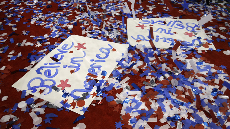 Signs left behind by delegates are pictured at the Republican National Convention in Tampa, Fla., on Aug. 31, 2012. (Photo by Lynne Sladky/AP)