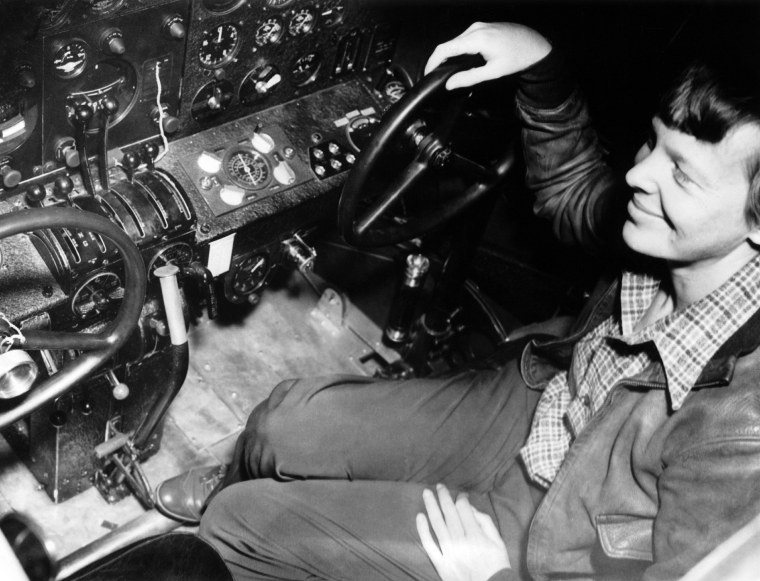 A closeup of Amelia Earhart seated at the control of her new airplane the Flying Laboratory, March 12, 1937, Oakland, Calif. (Photo by Keystone-France/Getty)