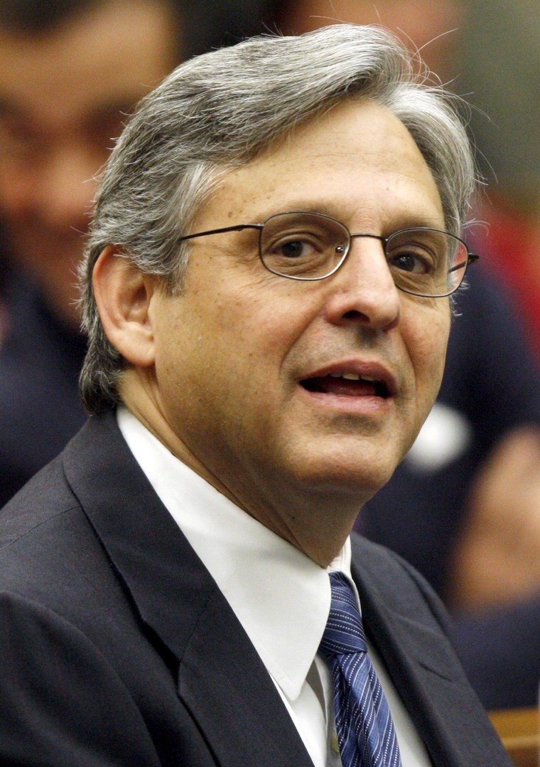 In this May 1, 2008 file photo, Judge Merrick B. Garland, U.S. Court of Appeals for the District of Columbia Circuit, is pictured before the start of a ceremony at the federal courthouse in Washington. (Photo by Charles Dharapak/AP)