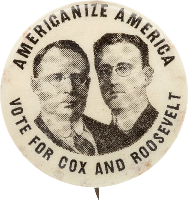 Cox & Roosevelt: The Iconic \"Americanize America\" Jugate Pinback. (Photo by Heritage Auctions/HA.com)