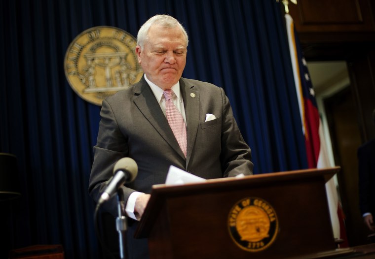 Georgia Gov. Nathan Deal speaks during a press conference as he announces he has vetoed legislation allowing clergy to refuse performing gay marriage and protecting people who refuse to attend the ceremonies, March 28, 2016. (Photo by David Goldman/AP)