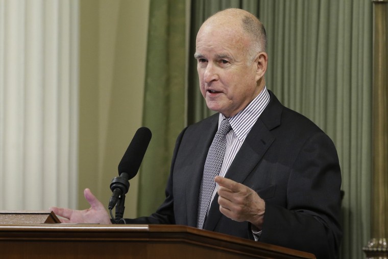 California Gov. Jerry Brown speaks during his annual State of the State address to a joint session of the Legislature, Jan. 21, 2016, in Sacramento, Calif. (Photo by Rich Pedroncelli/AP)