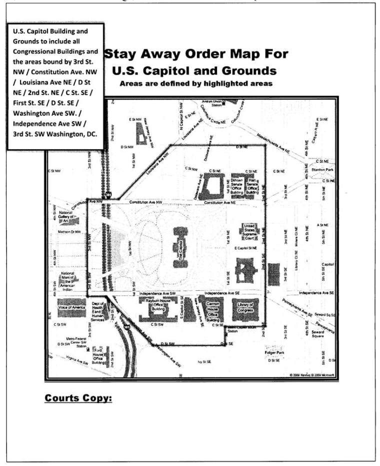 This map was part of a court order directing Larry Dawson in October 2015 to stay away from the US Capitol building and its surrounding grounds.