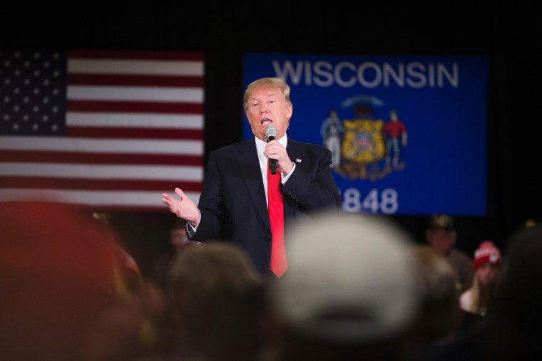 Republican presidential candidate Donald Trump speaks to guests during a campaign rally at the Radisson Paper Valley Hotel on March 30, 2016 in Appleton, Wis. (Photo by Scott Olson/Getty)