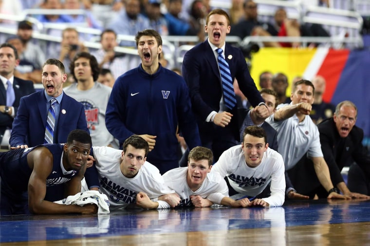 The Villanova Wildcats bench reacts in the second half against the North Carolina Tar Heels during the 2016 NCAA Men's Final Four National Championship game at NRG Stadium on April 4, 2016 in Houston, Texas. (Photo by Ronald Martinez/Getty)