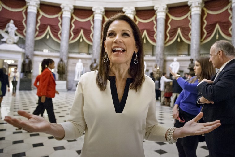 Rep. Michele Bachmann, R-Minn., speaks with reporters at the Capitol in Washington, Dec. 11, 2014. (Photo by J. Scott Applewhite/AP)