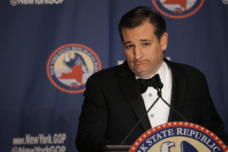 Republican presidential candidate Ted Cruz pauses as he speaks at the 2016 New York State Republican Gala in New York City, April 14, 2016. (Photo by Brendan McDermid/Reuters)