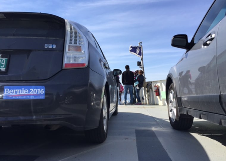 A Bernie bumpersticker on a car aboard the Burlington-Plattsburgh ferry.