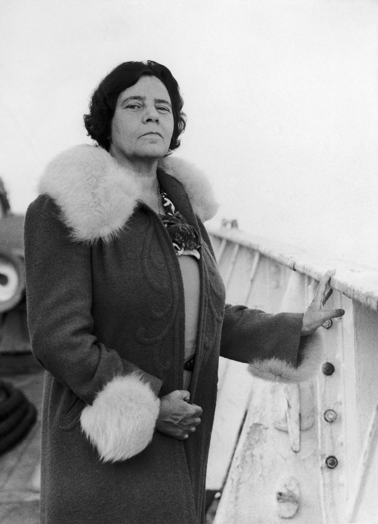 Alice Paul, once imprisoned in England and the United States for her activities in the woman's suffrage movement, is seen here upon her arrival at Plymouth, England, on May 24, 1939, on her way to Geneva. (Photo by AP)