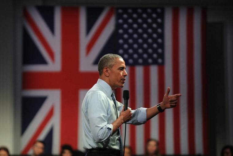 President Obama speaks during the 'Town Hall' discussion with British youth at the Royal Horticultural Halls on April 23, 2016 in London, England.