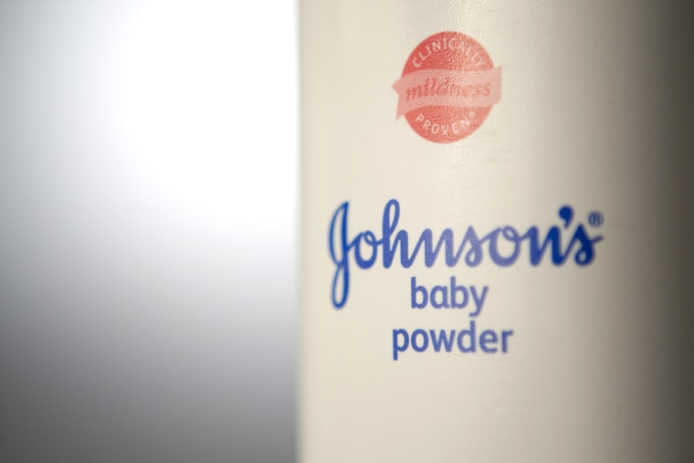Johnson & Johnson baby powder is arranged for a photograph. (Photo by Scott Eells/Bloomberg/Getty)