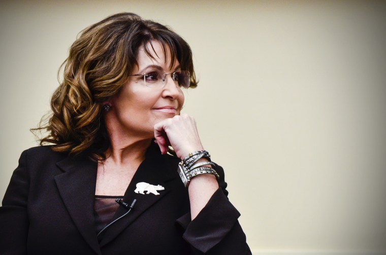 Former Governor Sarah Palin speaks during the \"Climate Hustle\" panel discussion at the Rayburn House Office Building on April 14, 2016 in Washington, DC. (Photo by Kris Connor/Getty)