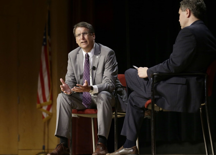 North Carolina Gov. Pat McCrory makes remarks concerning House Bill 2 while speaking during a government affairs conference in Raleigh, N.C., May 4, 2016. (Photo by Gerry Broome/AP)