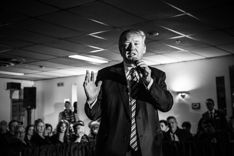 Republican presidential candidate Donald Trump campaigns in N.H. on Feb. 8, 2016 ahead of the primary. (Photo by Mark Peterson/Redux for MSNBC)