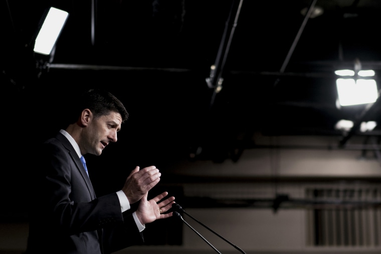 House Speaker Paul Ryan (R-Wis.) speaks during a press conference on Capitol Hill in Washington, D.C., May 12, 2016. (Photo by Pete Marovich/Bloomberg/Getty)