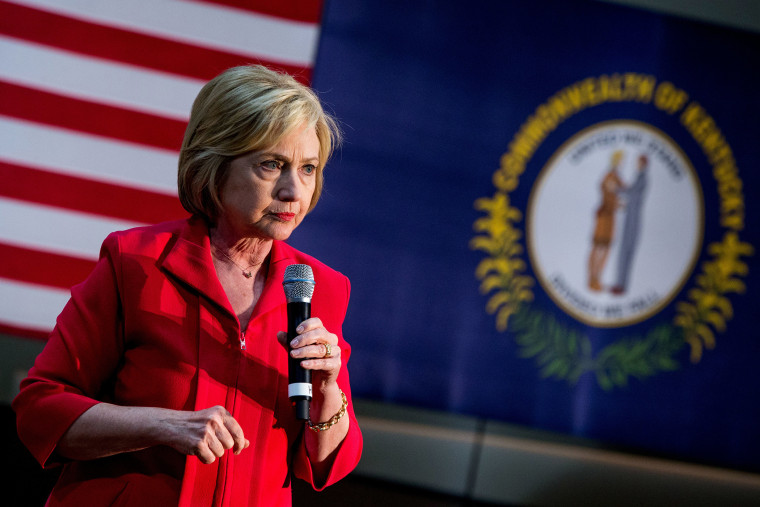 Democratic presidential candidate Hillary Clinton pauses while speaking at a get out the vote event at James E. Bruce Convention Center in Hopkinsville, Ky., May 16, 2016. (Photo by Andrew Harnik/AP)