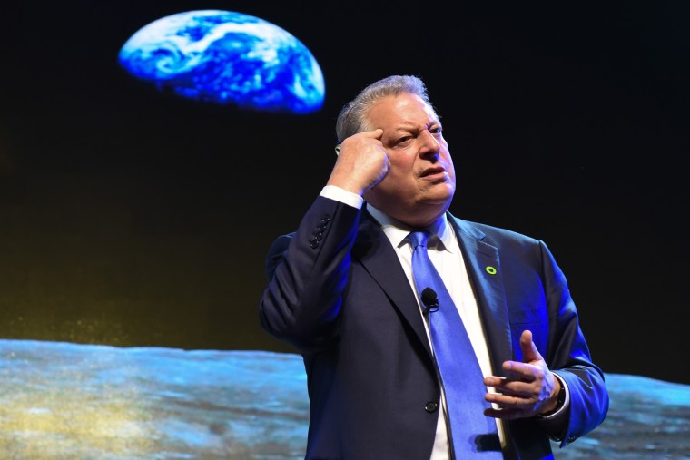 Former U.S. Vice President Al Gore gestures as he speaks during the Climate Reality Leadership Corps Training held at a hotel in Pasay City, south of Manila on March 14, 2016. (Photo by George Calvelo/NurPhoto/AP)