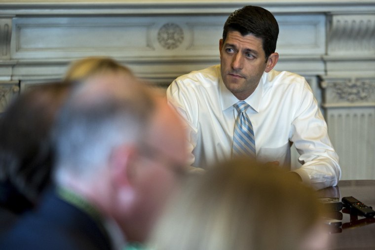 U.S. House Speaker Paul Ryan, a Republican from Wisconsin, meets with members of the media at the U.S. Capitol in Washington, D.C., May 25, 2016. (Photo by Andrew Harrer/Bloomberg/Getty)