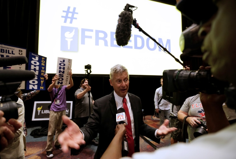 Libertarian Party presidential candidate Gary Johnson talks to the media after receiving the nomination during the National Convention held at the Rosen Center in Orlando, Fl., May 29, 2016. (Photo by Kevin Kolczynski/Reuters)
