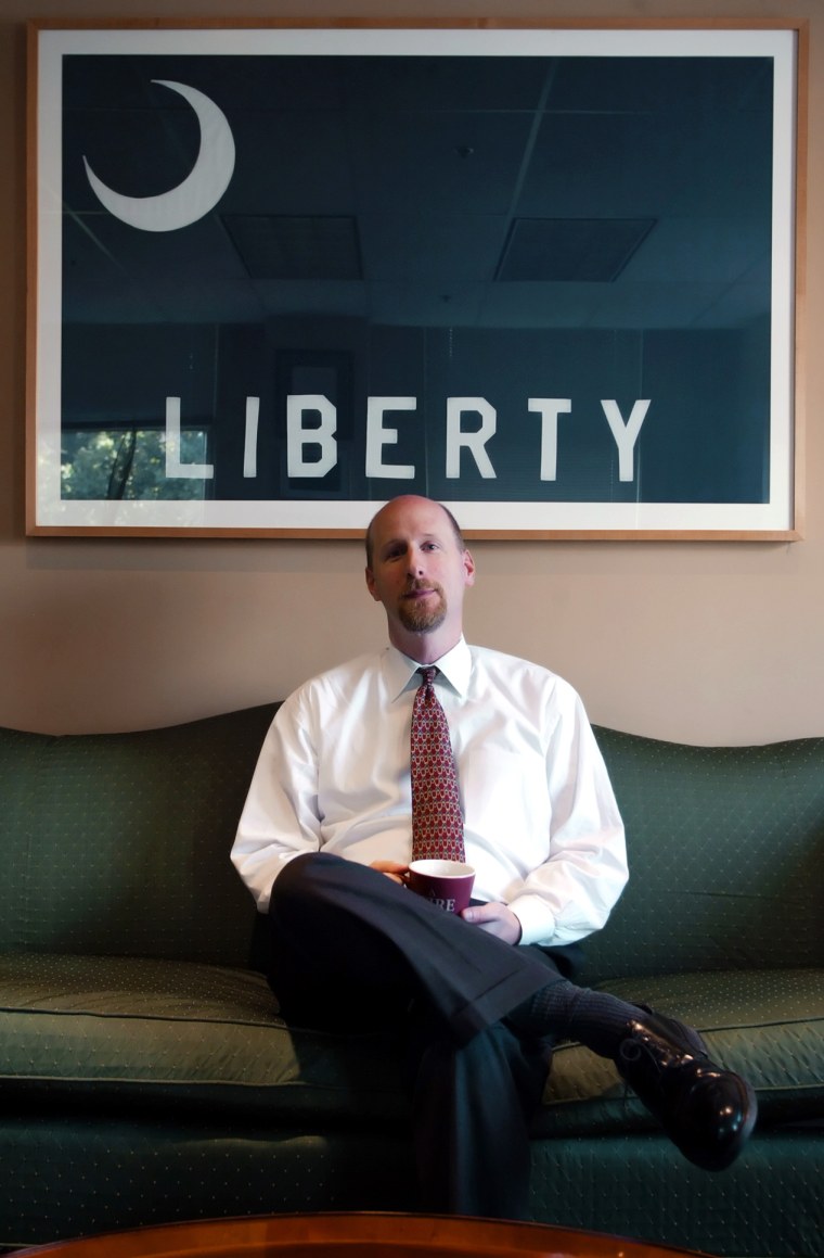 Shown at the offices of the Foundation for Individual Rights in Education, is then-president David French, Aug. 17, 2005, in Philadelphia. (Photo by George Widman/AP)