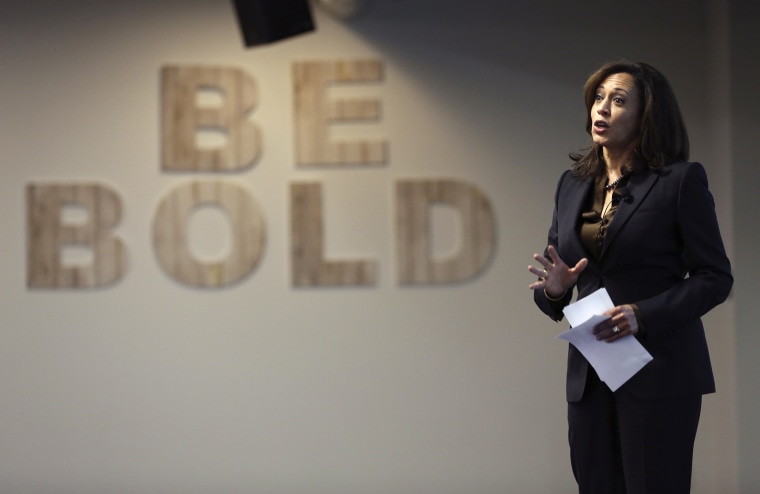 California Attorney General Kamala Harris speaks at the Facebook headquarters in Menlo Park, Calif., Feb. 10, 2015. Harris, who is seeking a U.S. Senate seat, addressed a group of students on Safer Internet Day. (Photo by Robert Galbraith/Reuters)