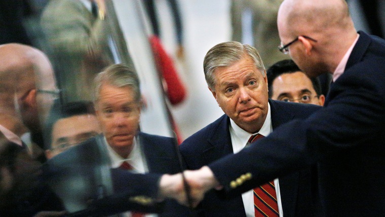 U.S. Senator Lindsey Graham talks to a reporter as he arrives at Capitol Hill in Washington U.S. on May 10, 2016. (Photo by Carlos Barria/Reuters)